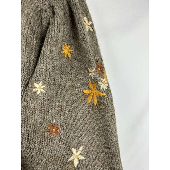 Driftwood Women's Medium Cardigan Sweater Knit Button Down Warm Tan Embroidery - Picture 7 of 12